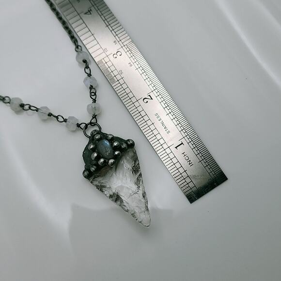 Genuine Labradorite & Quartz Crystal Arrowhead Necklace - Picture 4 of 5